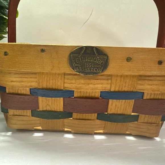 Peterboro Basket Co. Wooden Square Red Swing Handle, Red Green Blue Farmhouse - Picture 2 of 7